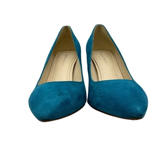 Marc Fisher Viviene Turquoise Suede Leather Pointed Toe Block Heels Women 6.5M - Picture 4 of 10
